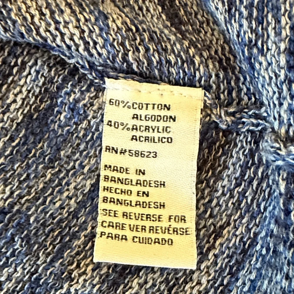 Multi Colored blue and white knitted v-neck hooded sweater pocket Size M